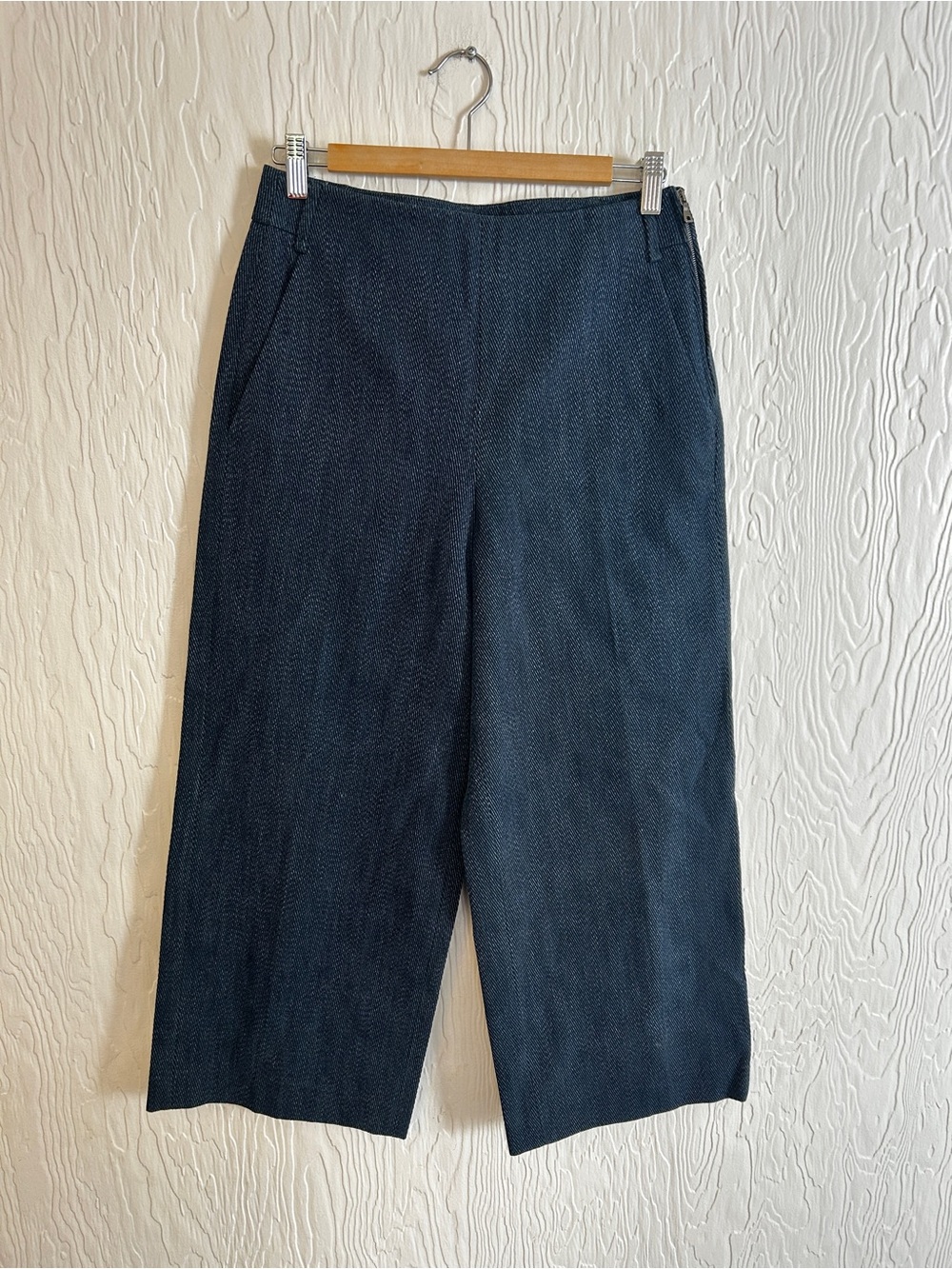 Massimo Dutti Cropped Wide Leg Trouser High Rise Sz 8 Navy Blue Office Career